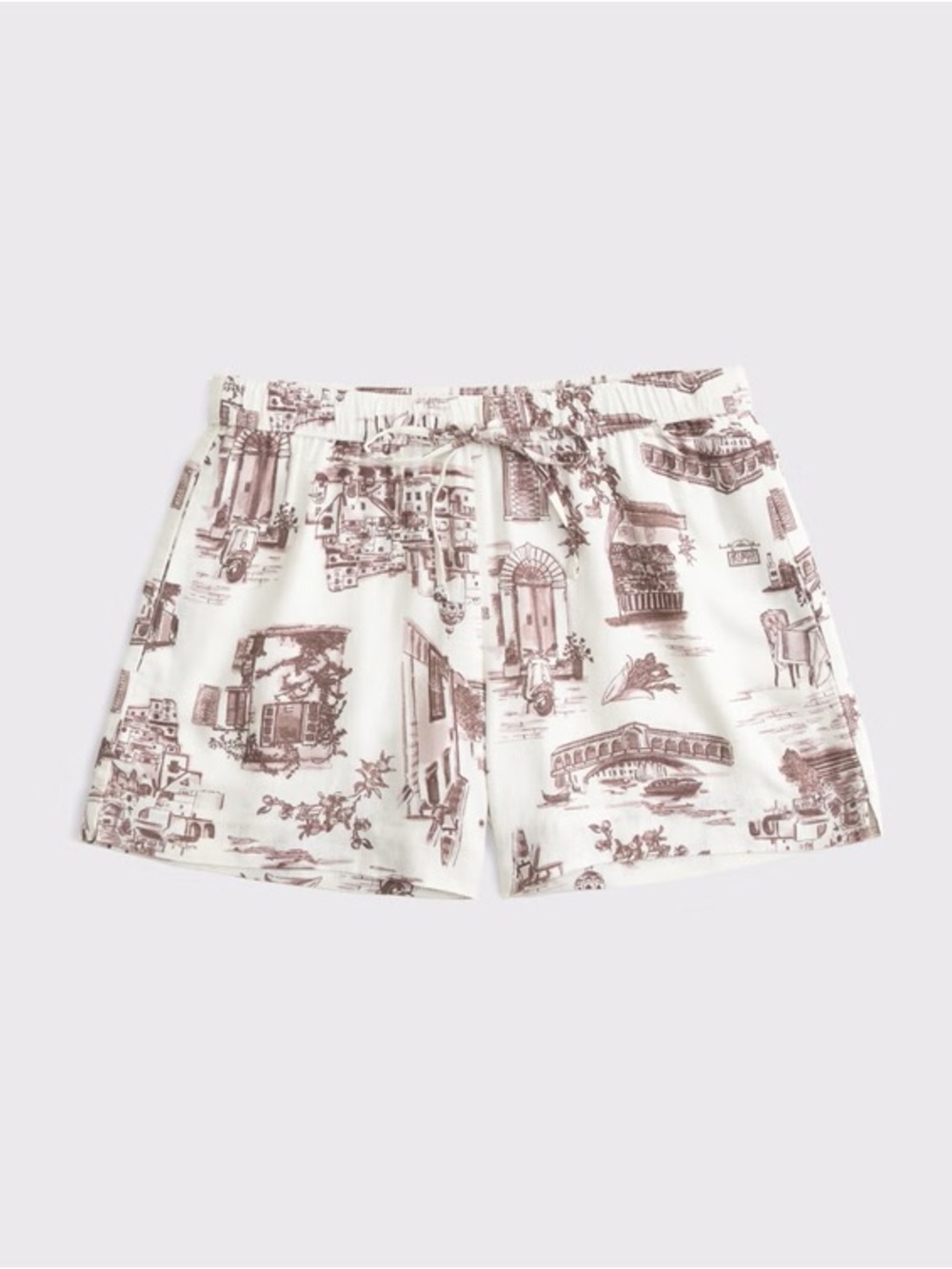 Women’s Cream Toile Print Pull-On Mid-Rise Linen Blend Shorts - Picture 2 of 6